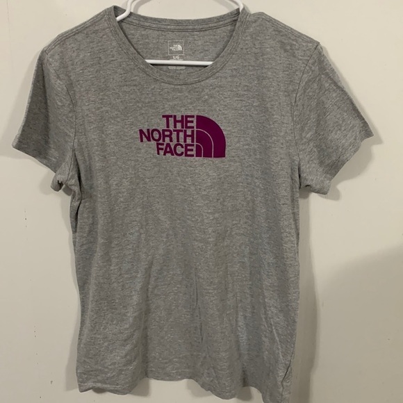 North Face short sleeve t-shirt gray with purple, good condition, Sz large - Picture 1 of 3
